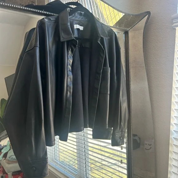 LOFT Faux Leather Modern Pocket Shirt – Black, Size XL - Picture 4 of 5